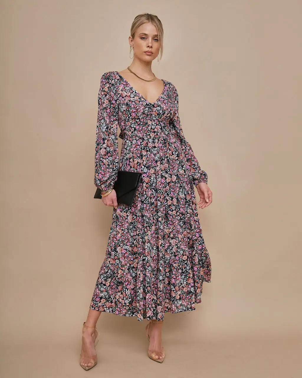 DRES-001 Meredith Tie Back Floral Midi Dress - FINAL SALE 1 DRES-001 Meredith Tie Back Floral Midi Dress - FINAL SALE