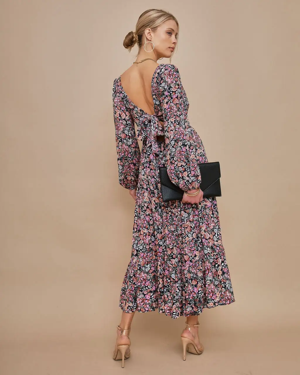 DRES-001 Meredith Tie Back Floral Midi Dress - FINAL SALE 4 DRES-001 Meredith Tie Back Floral Midi Dress - FINAL SALE - Image 4