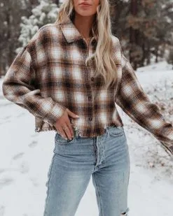 ACOA-001 Merlin Cropped Button Down Plaid Top - Brown - FINAL SALE 15 ACOA-001 Merlin Cropped Button Down Plaid Top - Brown - FINAL SALE -clothes Sales merlincroppedbuttondownplaidtopbrown23