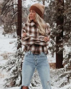 ACOA-001 Merlin Cropped Button Down Plaid Top - Brown - FINAL SALE 12 ACOA-001 Merlin Cropped Button Down Plaid Top - Brown - FINAL SALE -clothes Sales merlincroppedbuttondownplaidtopbrown33