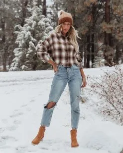 ACOA-001 Merlin Cropped Button Down Plaid Top - Brown - FINAL SALE 14 ACOA-001 Merlin Cropped Button Down Plaid Top - Brown - FINAL SALE -clothes Sales merlincroppedbuttondownplaidtopbrown4