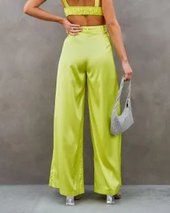 IDEM-001 Miami Nights Satin Pocketed Wide Leg Pants - Lime 10 IDEM-001 Miami Nights Satin Pocketed Wide Leg Pants - Lime -clothes Sales miaminightssatinscrunchstrapcroptoplimeandpants 56