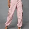 EMOR-001 Never Give Up Cotton Cargo Pants - Pink