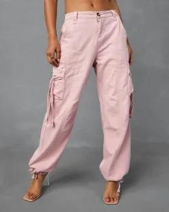 EMOR-001 Never Give Up Cotton Cargo Pants - Pink