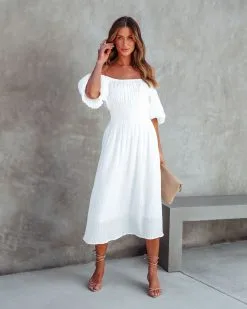 Mirabella Off The Shoulder Midi Dress - White