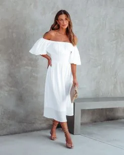 Mirabella Off The Shoulder Midi Dress - White -clothes Sales mirabellaofftheshouldermididresswhite 63