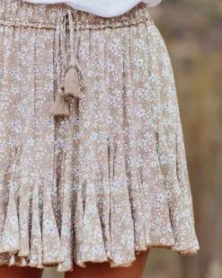 AAKA-001 Misted Moon Floral Ruffle Mini Skirt - Sand - FINAL SALE -clothes Sales mistedmoonfloralruffleminiskirtsand39