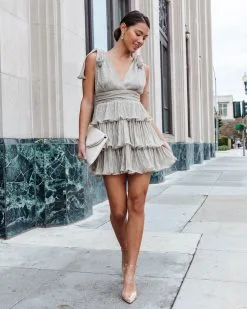 MABL-001 Modern Day Fairytale Plisse Tiered Mini Dress - Champagne - FINAL SALE -clothes Sales moderndayfairytaleplissetieredminidresschampagne 72