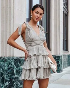 MABL-001 Modern Day Fairytale Plisse Tiered Mini Dress - Champagne - FINAL SALE -clothes Sales moderndayfairytaleplissetieredminidresschampagne 79