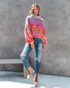 Monet Knit Printed Turtleneck Pullover Sweater