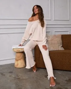 VINT-001 Monique Cotton Blend Flare Pants - Sand - SALE -clothes Sales moniquecottonblendsweatshirtandpantssand2570