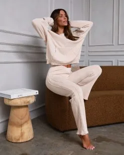 VINT-001 Monique Cotton Blend Flare Pants - Sand - SALE -clothes Sales moniquecottonblendsweatshirtandpantssand2575