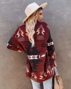 Moraga Pocketed Aztec Cardigan - Brick - FINAL SALE -clothes Sales moragapocketedazteccardiganblack07