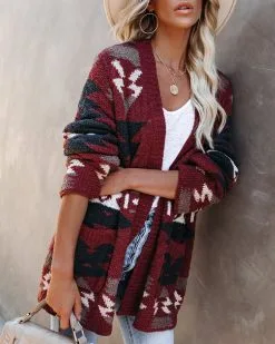 Moraga Pocketed Aztec Cardigan - Brick - FINAL SALE -clothes Sales moragapocketedazteccardiganblack10