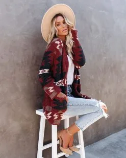 Moraga Pocketed Aztec Cardigan - Brick - FINAL SALE -clothes Sales moragapocketedazteccardiganblack17