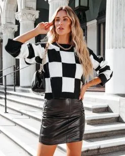 ENDL-001 Bowie Faux Leather Mini Skirt - Black - FINAL SALE -clothes Sales morrischeckeredpulloversweaterblackwhitecomboandbowiefauxleatherminiskirtblack145
