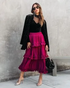 ENDL-001 Nasreen Plisse Chiffon Tiered Maxi Skirt - Wine - FINAL SALE -clothes Sales nasreenplissechiffontieredmaxiskirtwine 89