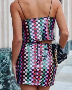 FORE-001 New York Minute Checkered Sequin Mini Skirt - FINAL SALE 10 FORE-001 New York Minute Checkered Sequin Mini Skirt - FINAL SALE -clothes Sales newyorkminutecheckeredsequintopandminiskirt 103