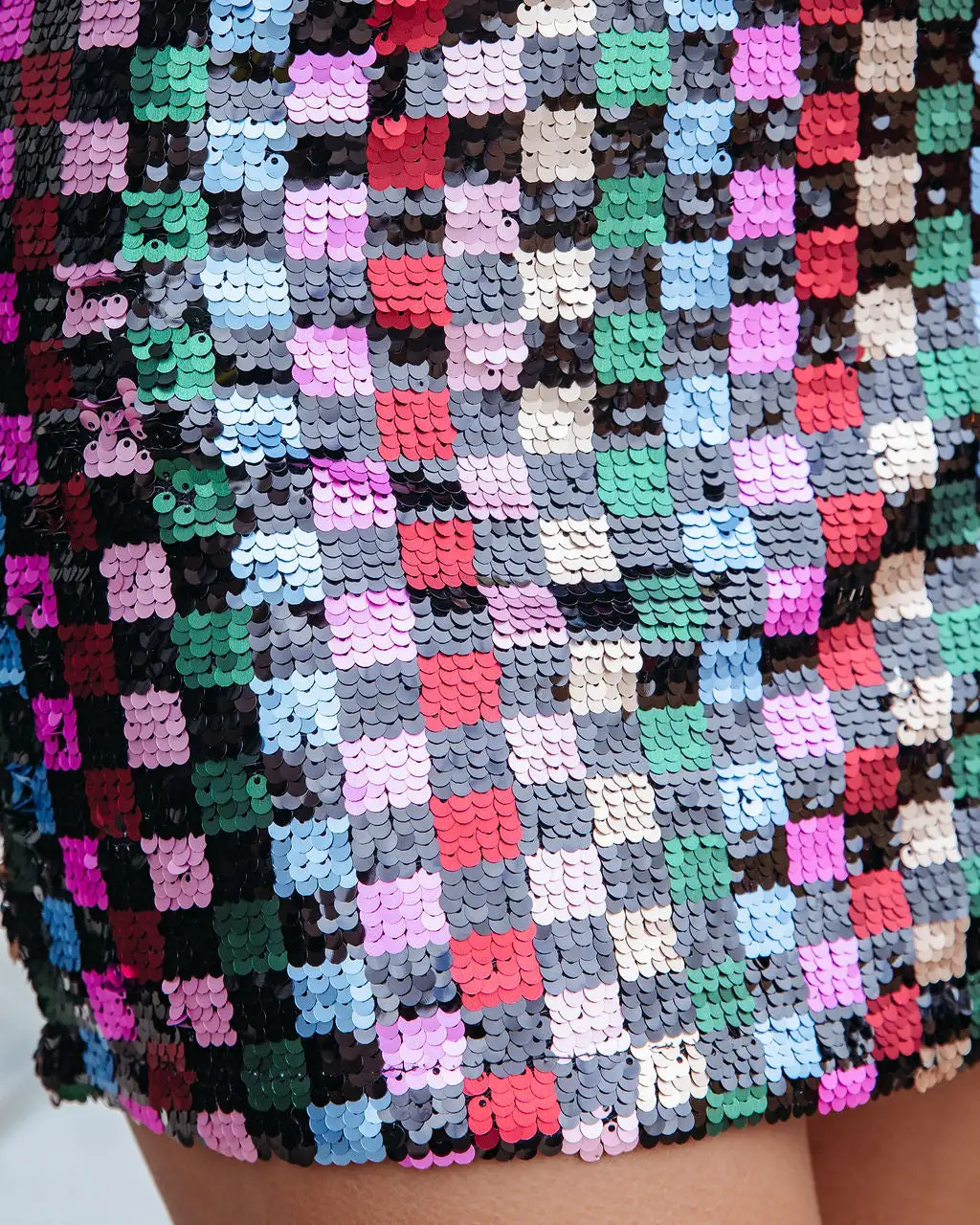 FORE-001 New York Minute Checkered Sequin Mini Skirt - FINAL SALE 2 FORE-001 New York Minute Checkered Sequin Mini Skirt - FINAL SALE - Image 2