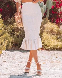 MABL-001 Nikky Linen Blend Smocked Midi Skirt - Oatmeal - FINAL SALE -clothes Sales nikkylinenblendofftheshouldercroptopandmidiskirtoatmeal115