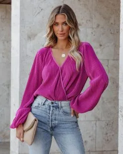 STRU-001 Nissa Plisse Drape Bodysuit - Magenta - SALE -clothes Sales nissaplissedrapebodysuitmagenta37