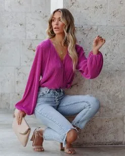 STRU-001 Nissa Plisse Drape Bodysuit - Magenta - SALE -clothes Sales nissaplissedrapebodysuitmagenta46