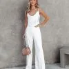 ENDL-001 Olivia Pocketed Satin Wide Leg Pants - White - FINAL SALE