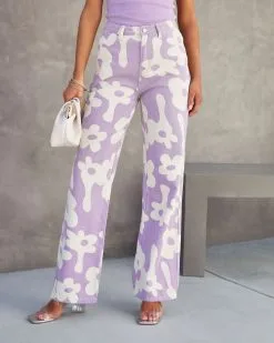 Marcia Daisy Denim Pants - Lavender/Cream -clothes Sales ollycottonribbedtanklilacandmarciadaisydenimpantslavendercream371