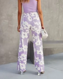 Marcia Daisy Denim Pants - Lavender/Cream -clothes Sales ollycottonribbedtanklilacandmarciadaisydenimpantslavendercream841