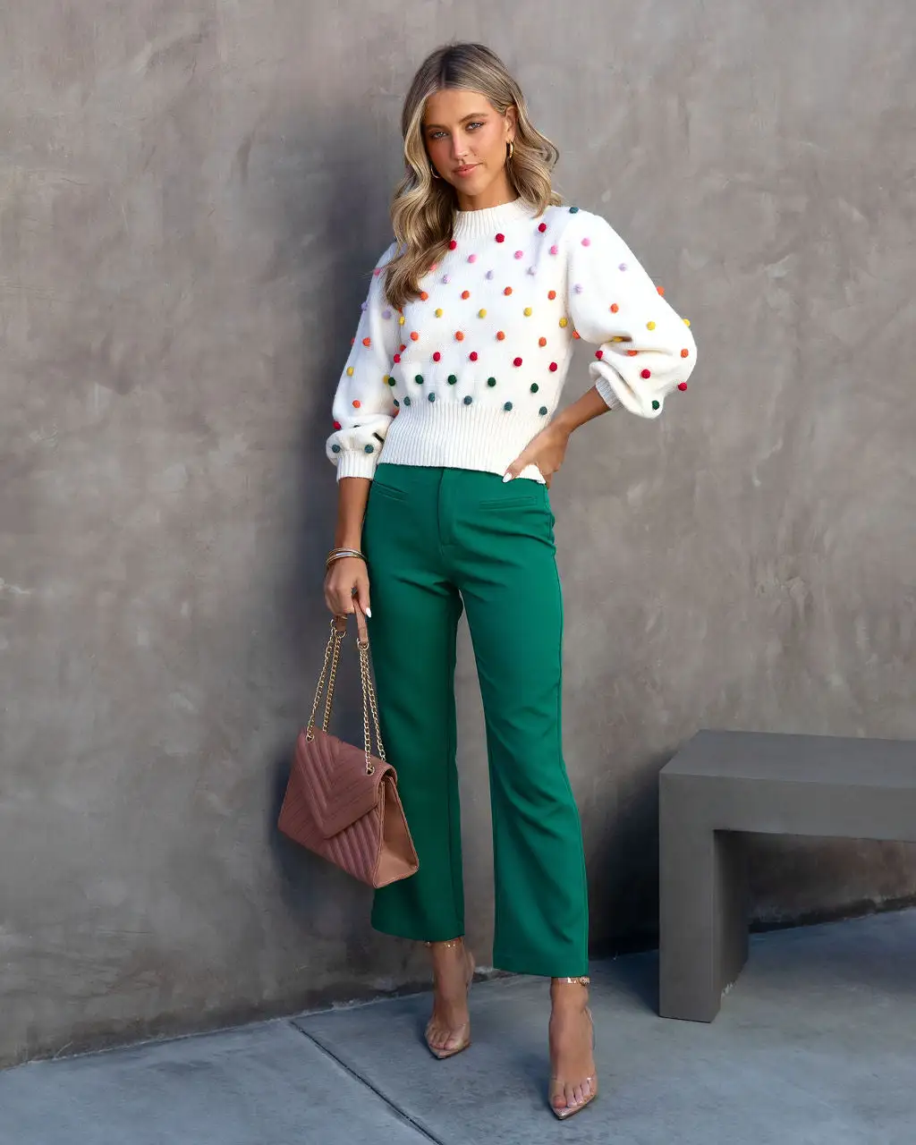 DAVI-001 On The Bright Side Knit Pom Sweater - Cream/Multi - FINAL SALE 3 DAVI-001 On The Bright Side Knit Pom Sweater - Cream/Multi - FINAL SALE - Image 3