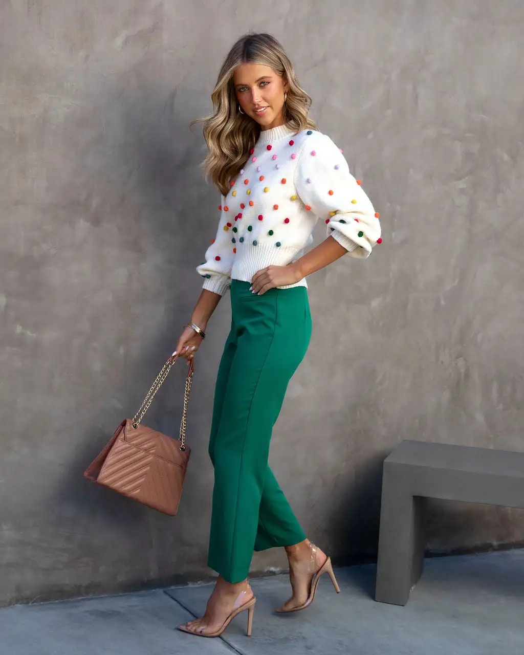 DAVI-001 On The Bright Side Knit Pom Sweater - Cream/Multi - FINAL SALE 7 DAVI-001 On The Bright Side Knit Pom Sweater - Cream/Multi - FINAL SALE - Image 7