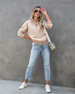 Paigely Cotton Half Zip Pullover - Tan - FINAL SALE -clothes Sales paigelycottonhalfzippullovertan87