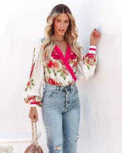 SALT-001 Palm Desert Floral Drape Bodysuit - Ivory - LAST CHANCE -clothes Sales palmdesertfloraldrapebodysuitivory119