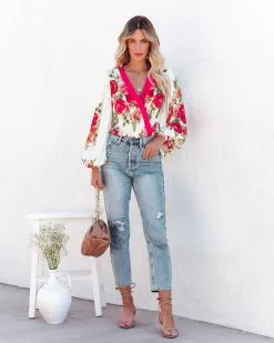 SALT-001 Palm Desert Floral Drape Bodysuit - Ivory - LAST CHANCE -clothes Sales palmdesertfloraldrapebodysuitivory2