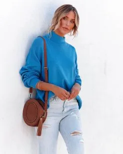 Parkin Mock Neck Knit Sweater - Blue