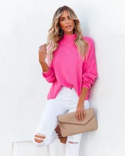 Parkin Mock Neck Knit Sweater - Pink