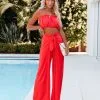 Payson High Rise Tie Front Pants - Flame - LAST CHANCE