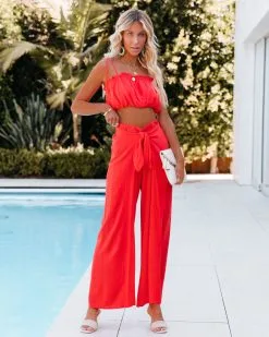 Payson High Rise Tie Front Pants - Flame - LAST CHANCE