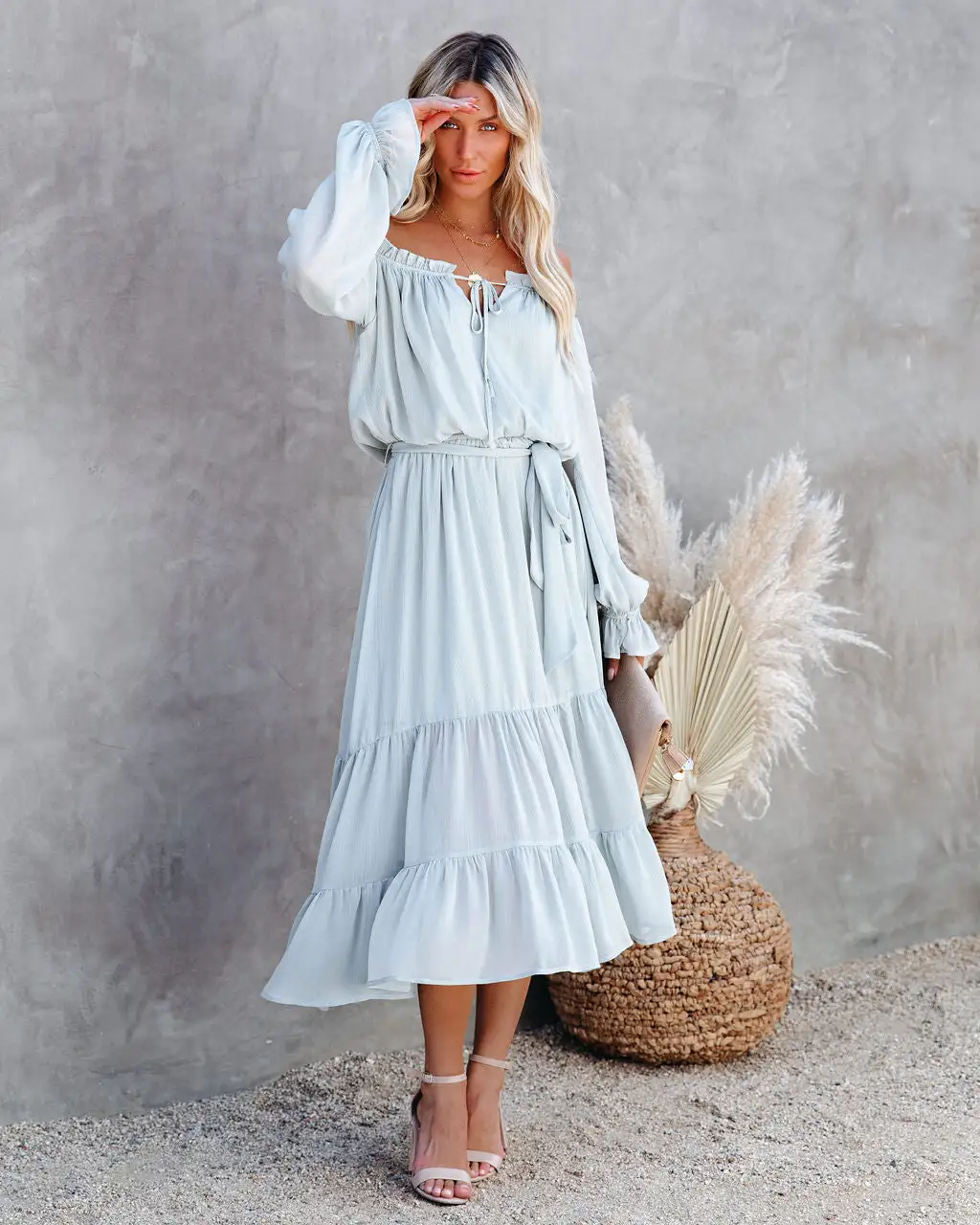 Peacekeeper Off The Shoulder Midi Dress - Soft Sage - FINAL SALE 9 Peacekeeper Off The Shoulder Midi Dress - Soft Sage - FINAL SALE - Image 9