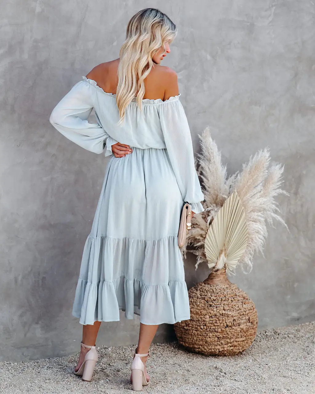 Peacekeeper Off The Shoulder Midi Dress - Soft Sage - FINAL SALE 2 Peacekeeper Off The Shoulder Midi Dress - Soft Sage - FINAL SALE - Image 2