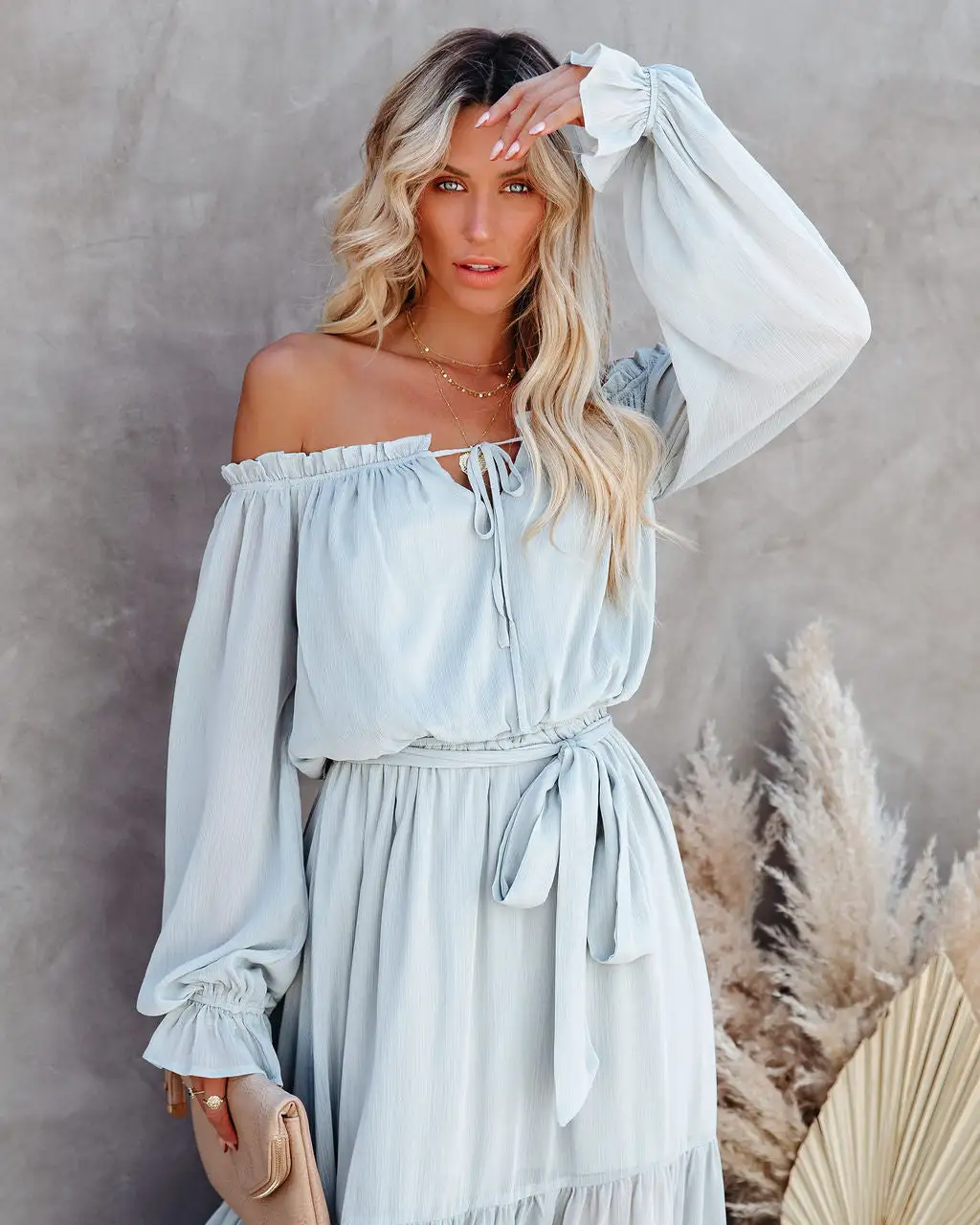 Peacekeeper Off The Shoulder Midi Dress - Soft Sage - FINAL SALE 8 Peacekeeper Off The Shoulder Midi Dress - Soft Sage - FINAL SALE - Image 8