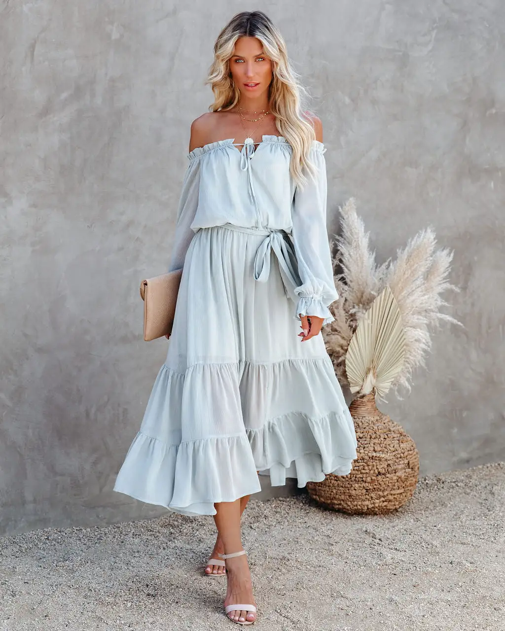 Peacekeeper Off The Shoulder Midi Dress - Soft Sage - FINAL SALE 3 Peacekeeper Off The Shoulder Midi Dress - Soft Sage - FINAL SALE - Image 3