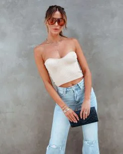 Phoenix Ribbed Knit Strapless Top - Latte -clothes Sales phoenixribbedknitstraplesstoplatte 46
