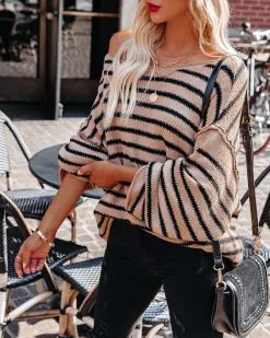 Pippa Striped Knit Sweater - Tan Black - FINAL SALE -clothes Sales pippastripedknitsweater32