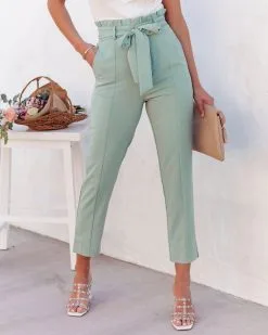 DO+B-001 Point Made High Rise Pocketed Trousers - Sage -clothes Sales pointmadehighrisepocketedtrouserssage27