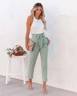 DO+B-001 Point Made High Rise Pocketed Trousers - Sage