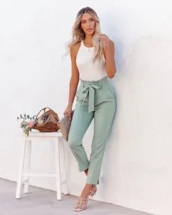 DO+B-001 Point Made High Rise Pocketed Trousers - Sage -clothes Sales pointmadehighrisepocketedtrouserssage68