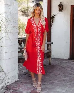 STRU-001 Presidio Embroidered Tassel Midi Dress - Tomato Red - LAST CHANCE 13 STRU-001 Presidio Embroidered Tassel Midi Dress - Tomato Red - LAST CHANCE -clothes Sales presidiotasselmididresstomatored2
