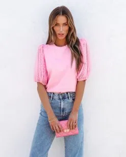 Prim And Proper Tulle Puff Sleeve Top - Pink - SALE