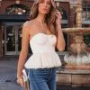 Princess Diaries Strapless Tulle Contrast Peplum Top - Cream - FINAL SALE